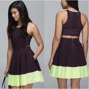 Lululemon Fit & Flare Perforated Away Dress Black Cherry Green 8